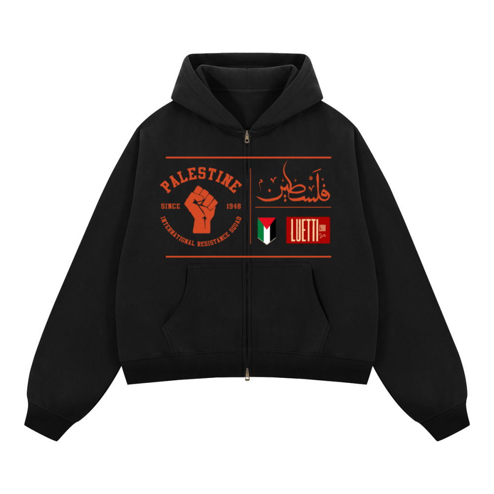 Palestine Resistance Unisex Boxy Cropped Fleece Zip-up Hoodie