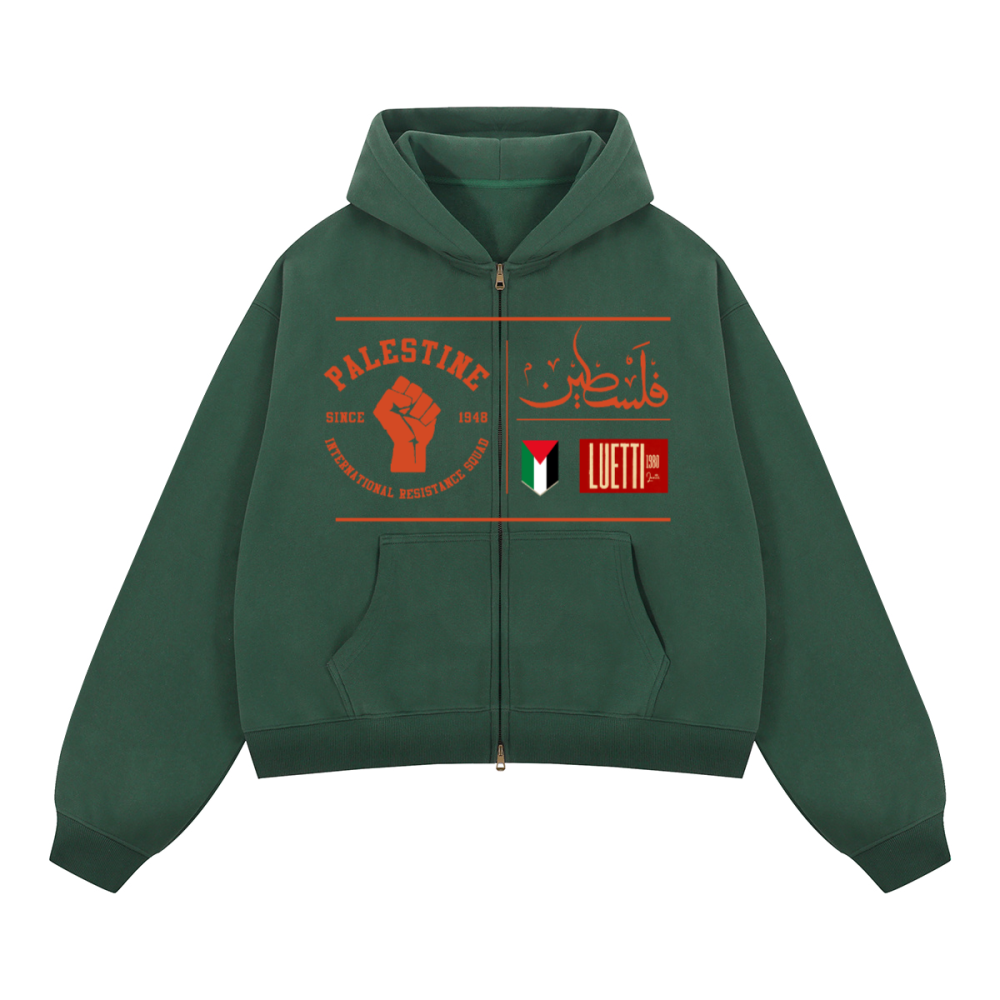 Palestine Resistance Unisex Boxy Cropped Fleece Zip-up Hoodie