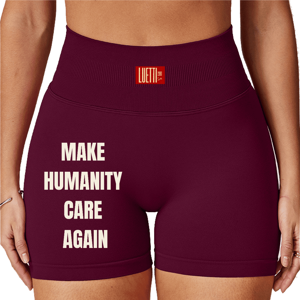 MAKE HUMANITY CARE AGAIN Seamless High-Waisted Yoga Shorts
