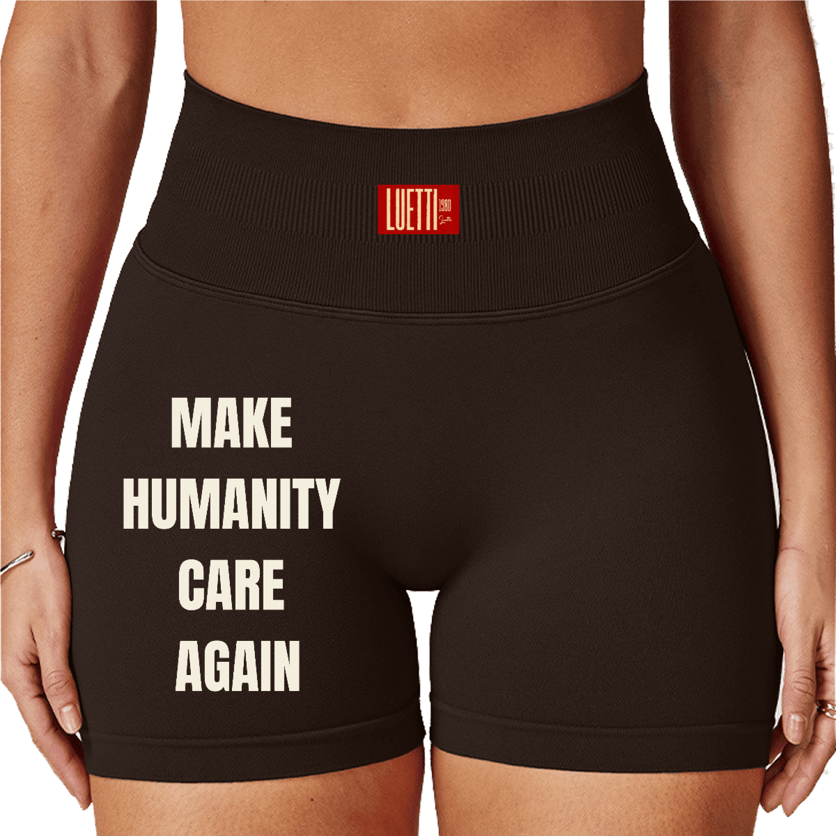 MAKE HUMANITY CARE AGAIN Seamless High-Waisted Yoga Shorts