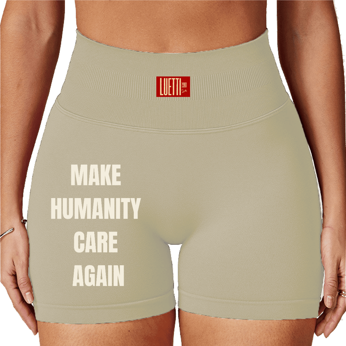MAKE HUMANITY CARE AGAIN Seamless High-Waisted Yoga Shorts