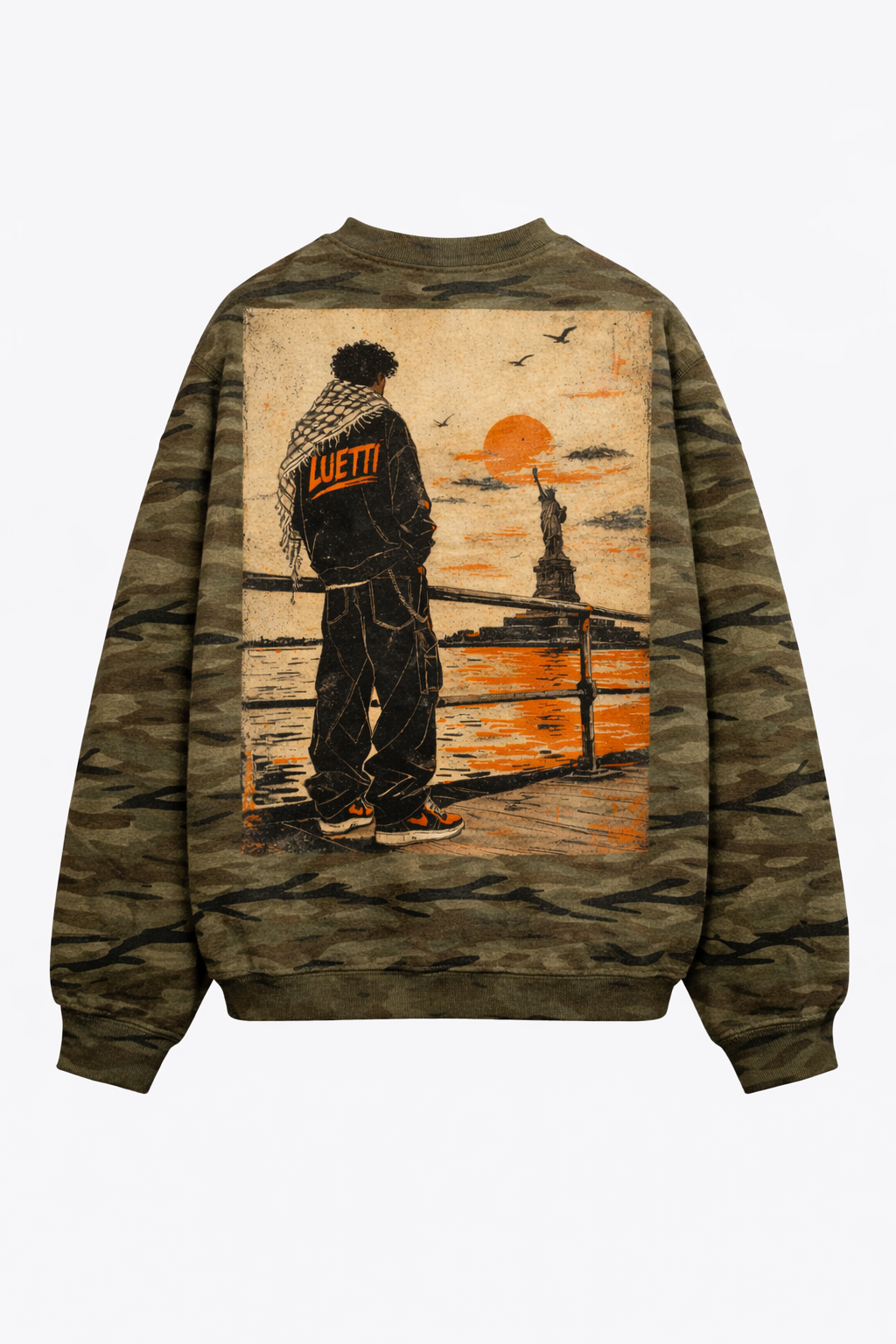Retro Graphic Unisex Oversized Heavyweight Camo Crewneck Sweatshirt