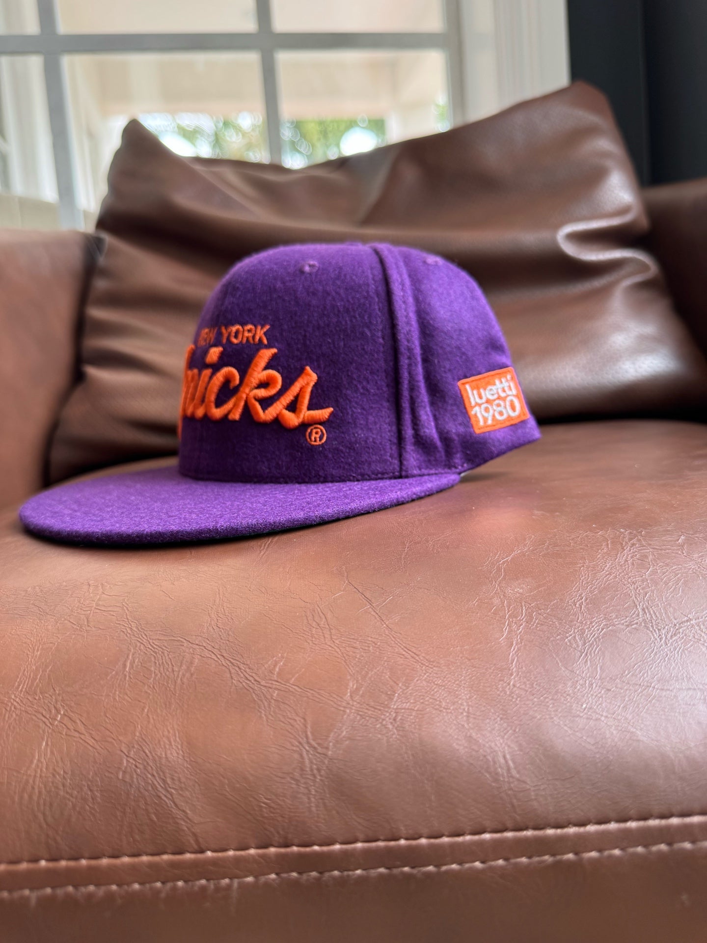 New York Knicks Vintage Recreation Baseball Cap - lifestyle on couch