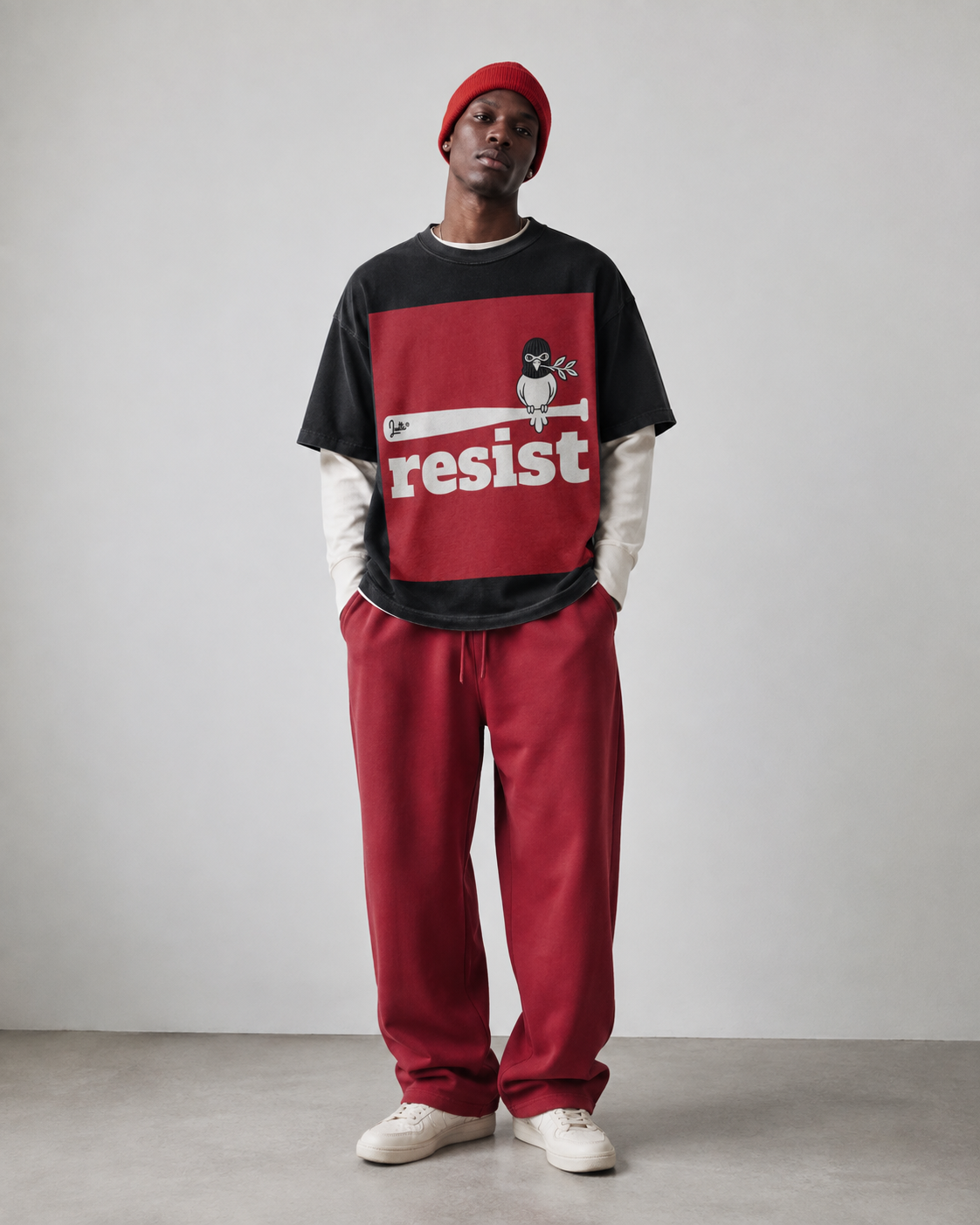 Resist Graphic Oversized Raw Hem Tee