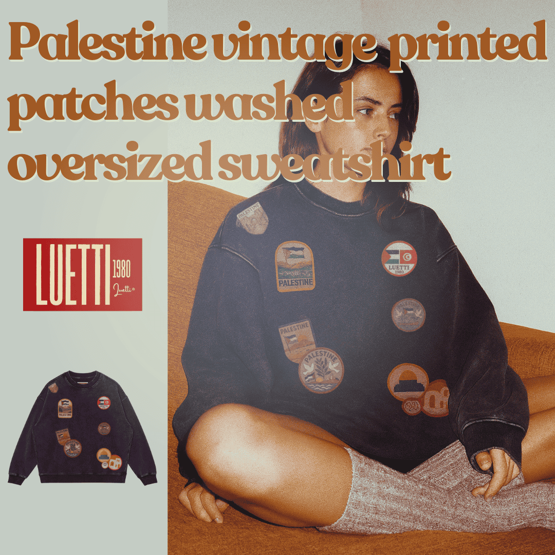 Palestine Vintage PRINTED Patches Oversized Washed Sweatshirt