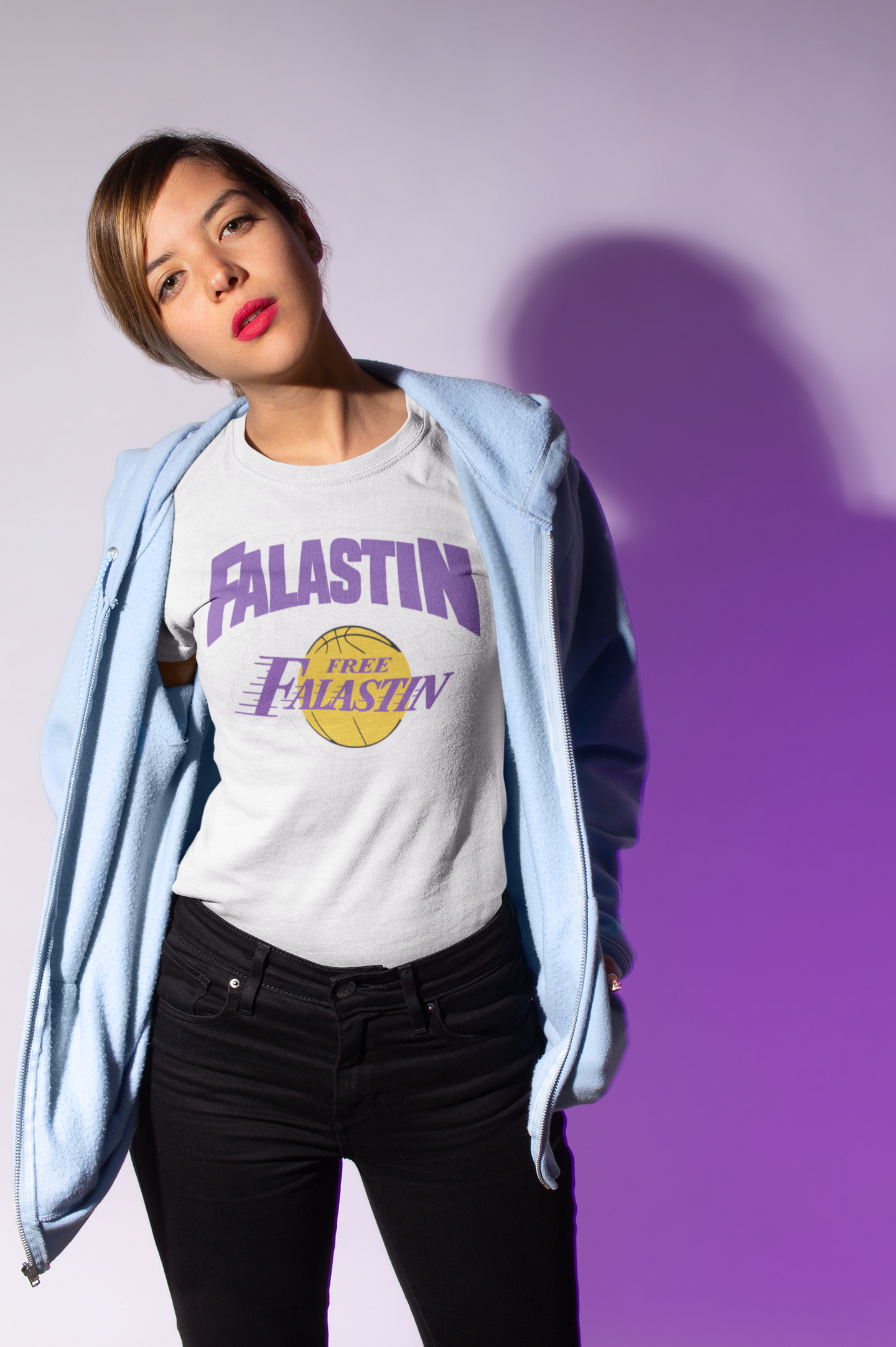 LA Lakers Logo Inspired Free Falastin Palestine Slim Fit Women Tee