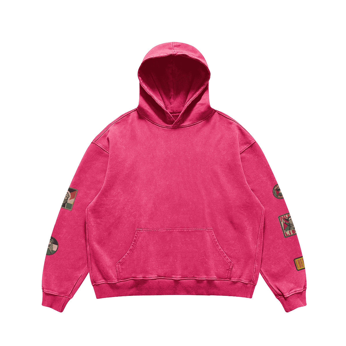 RELAXED FIT VINTAGE PALESTINIAN PRINTED PATCHES FADED HOODIE