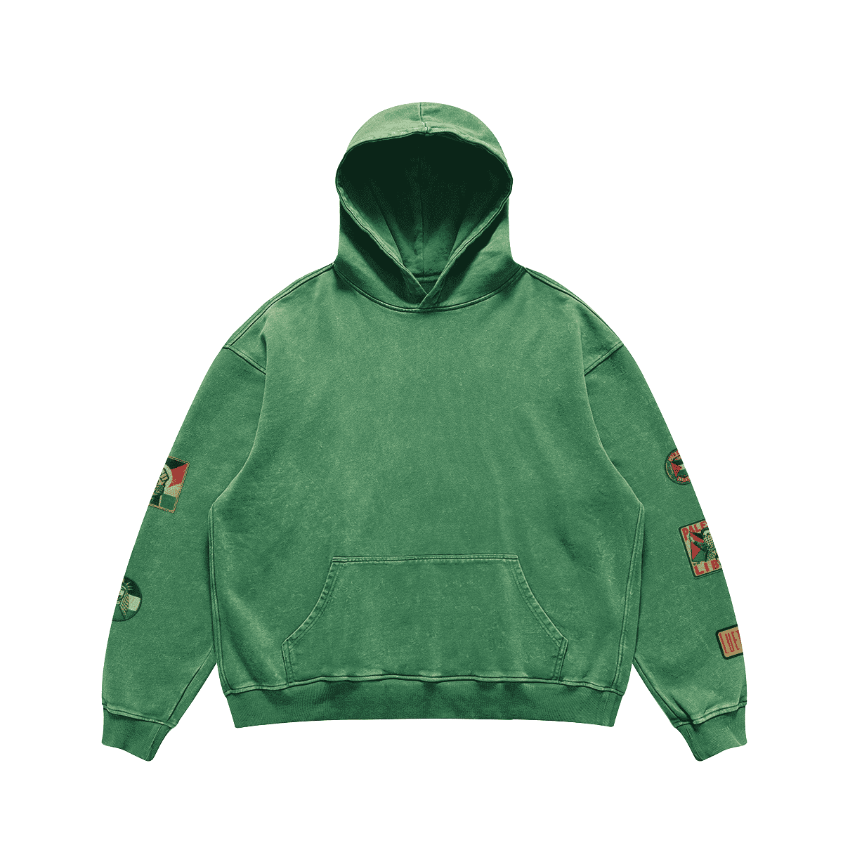 RELAXED FIT VINTAGE PALESTINIAN PRINTED PATCHES FADED HOODIE