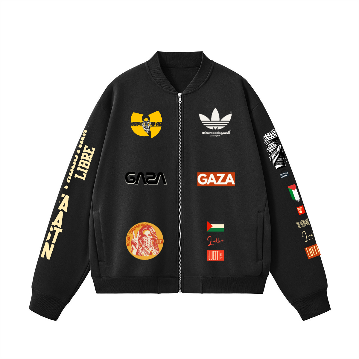 Multi-design Unisex Fleece Palestine Solidarity Zip-Up Baseball Jacket
