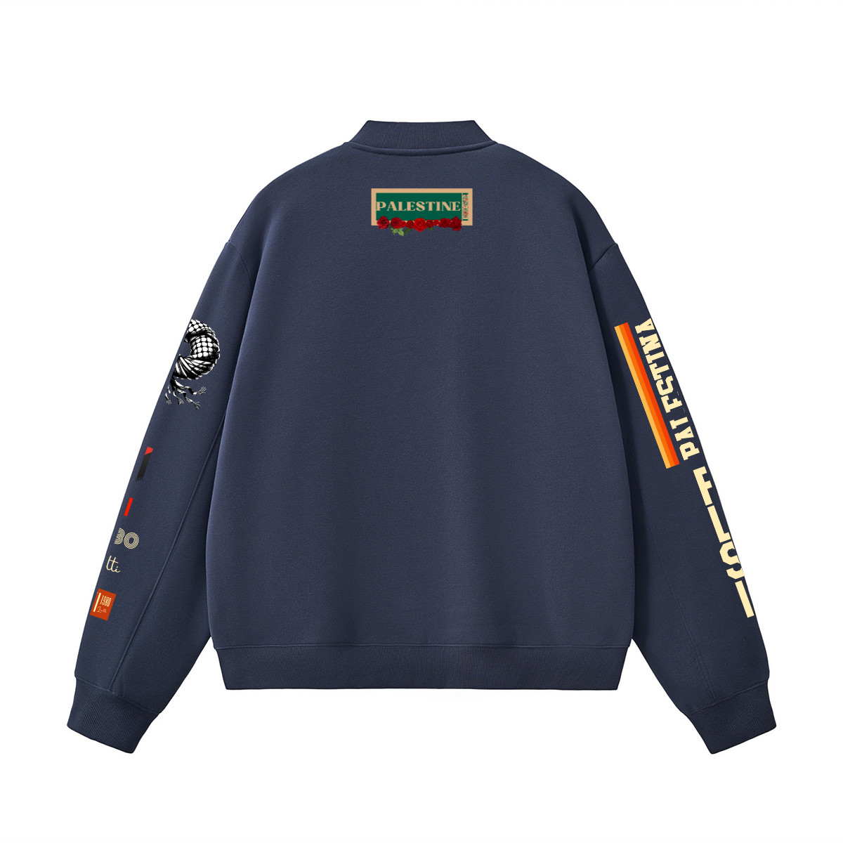 Multi-design Unisex Fleece Palestine Solidarity Zip-Up Baseball Jacket