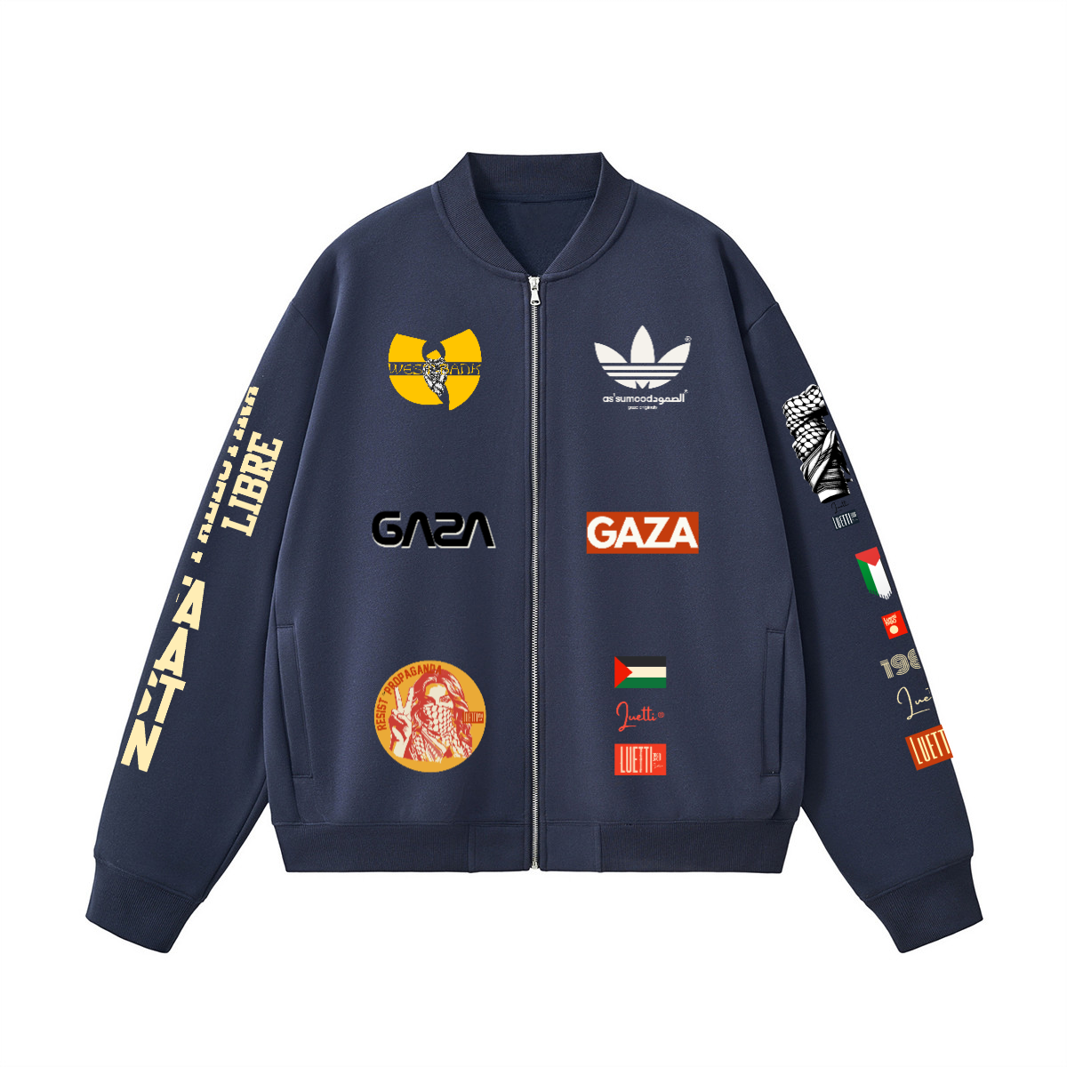Multi-design Unisex Fleece Palestine Solidarity Zip-Up Baseball Jacket