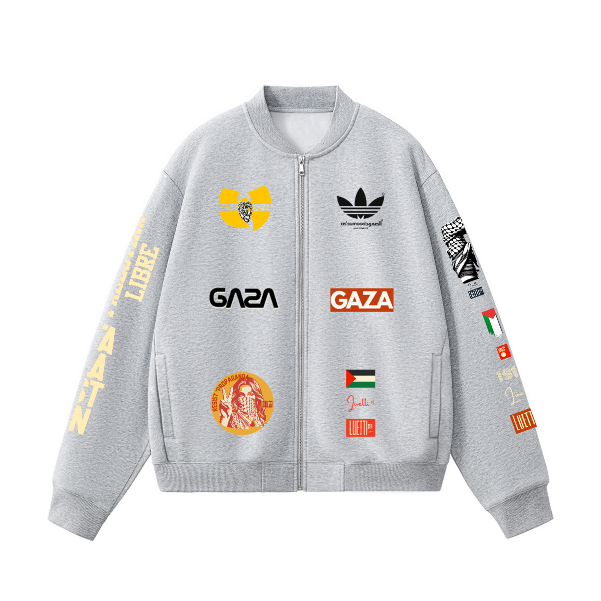 Multi-design Unisex Fleece Palestine Solidarity Zip-Up Baseball Jacket