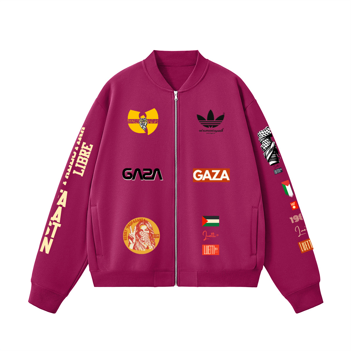 Multi-design Unisex Fleece Palestine Solidarity Zip-Up Baseball Jacket