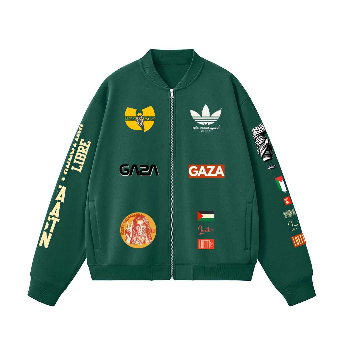 Multi-design Unisex Fleece Palestine Solidarity Zip-Up Baseball Jacket