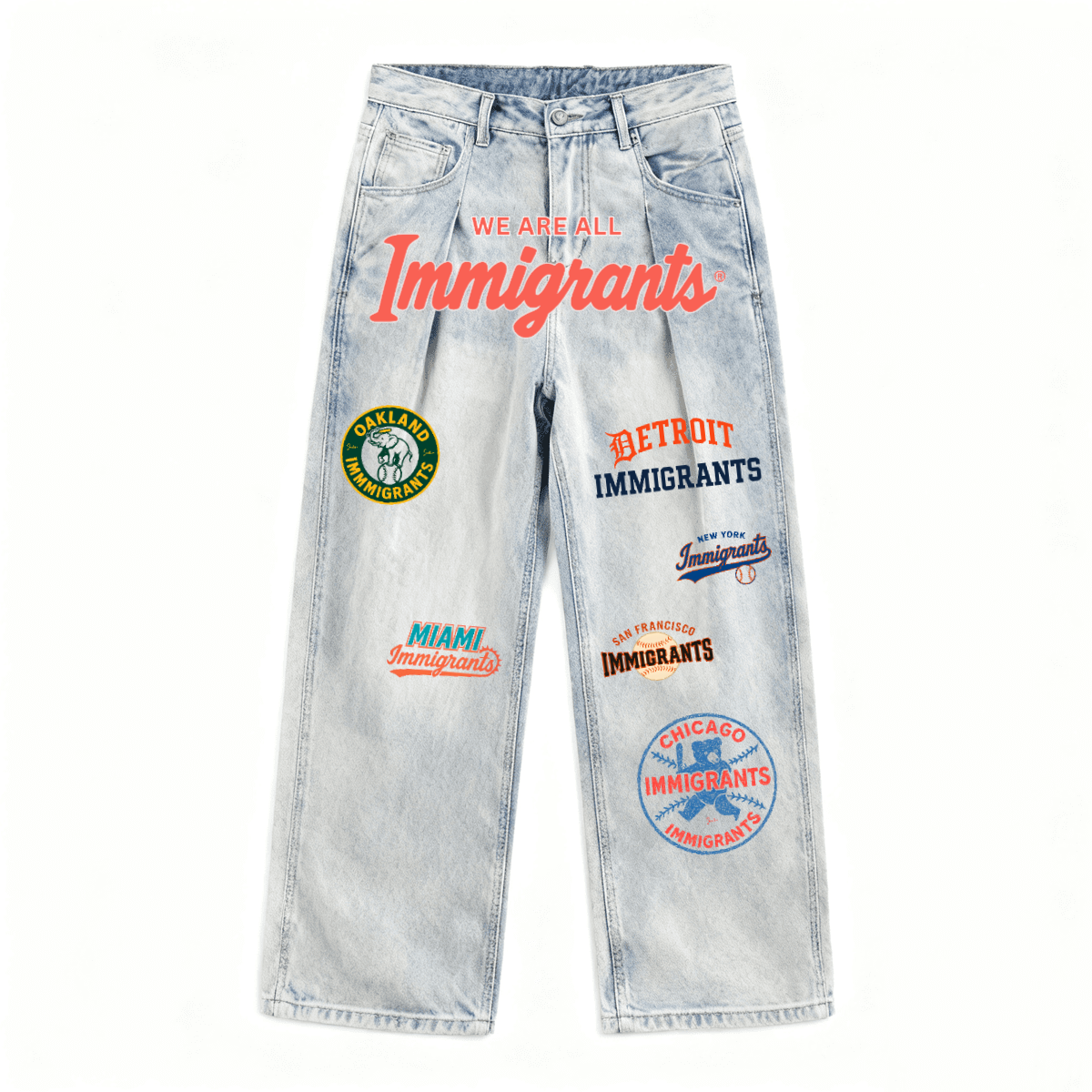 "We Are All Immigrants" Relaxed Wide-Leg Jeans