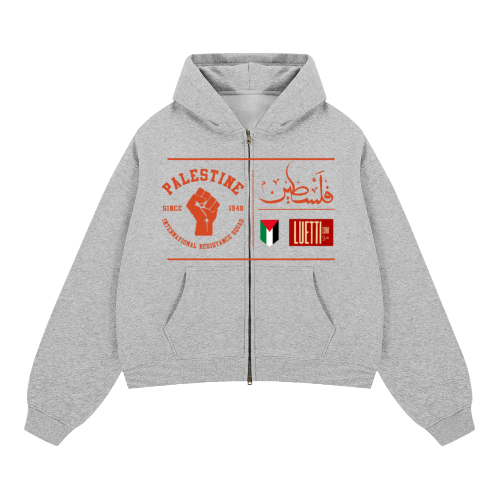 Palestine Resistance Unisex Boxy Cropped Fleece Zip-up Hoodie