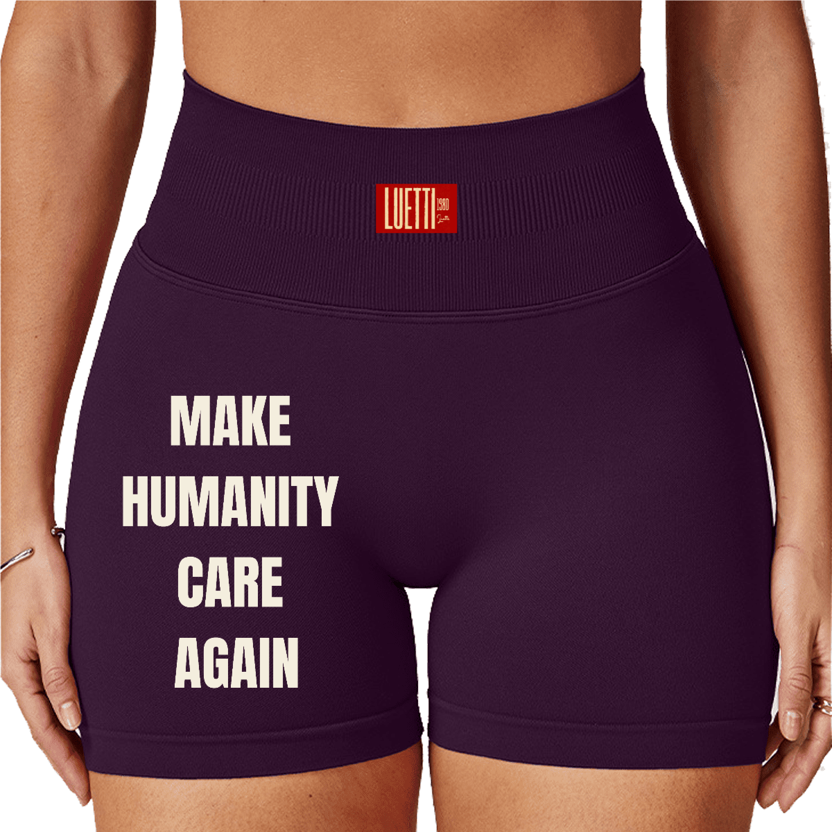 MAKE HUMANITY CARE AGAIN Seamless High-Waisted Yoga Shorts
