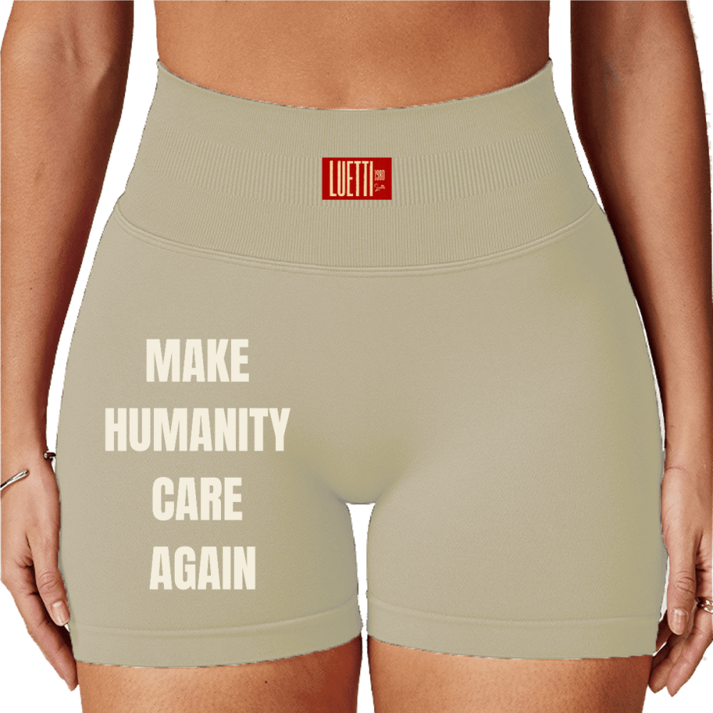 MAKE HUMANITY CARE AGAIN Seamless High-Waisted Yoga Shorts