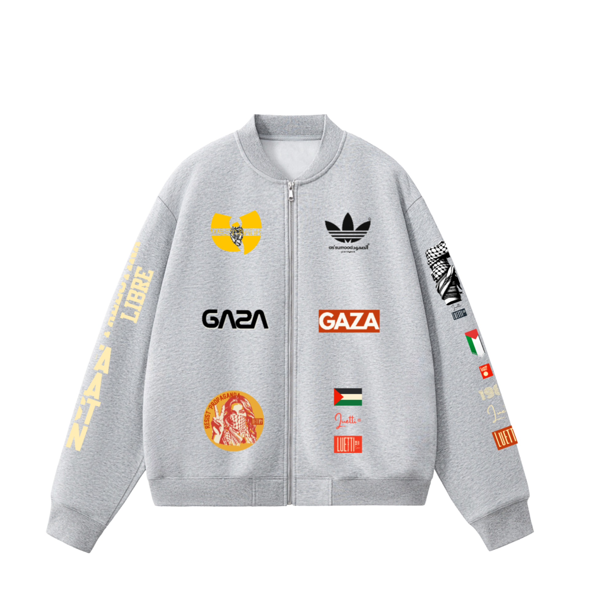 FINAL SALE Multi-design Unisex Palestine Solidarity Zip-Up Baseball Cotton Jacket