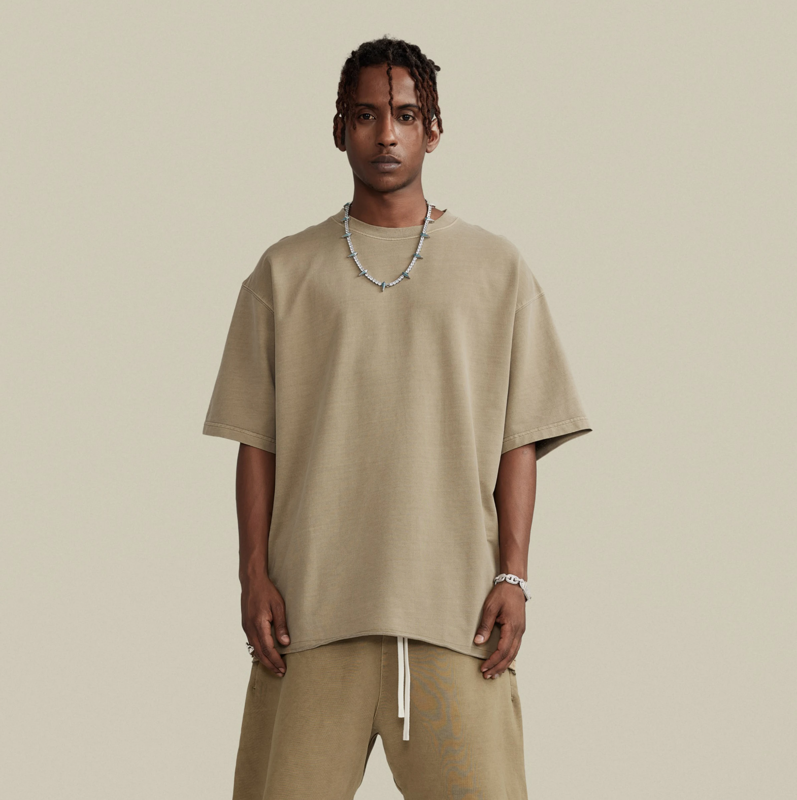 Raw Hem Oversized T-shirt [Khaki]