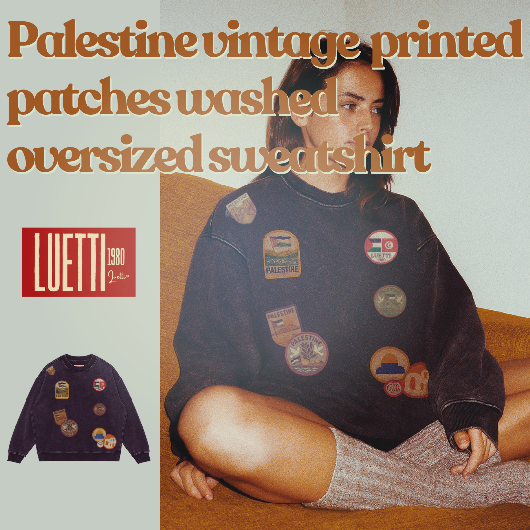 Palestine Vintage PRINTED Patches Oversized Washed Sweatshirt