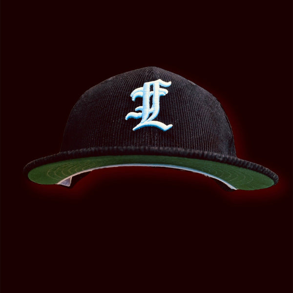 Corduroy Black Old English Snapback Baseball Hat