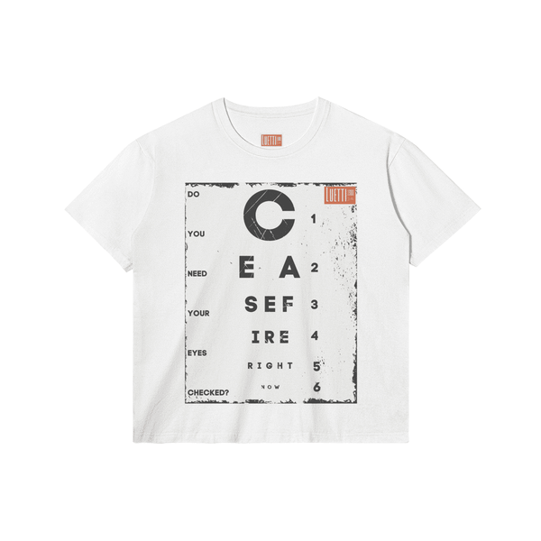 Ceasefire Eye Exam Adults Regular Fit T-shirt. More colors available upon request.