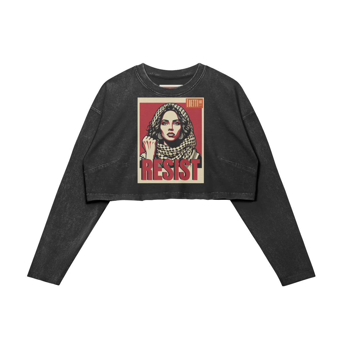 "RESIST" Cropped Washed Raw Hem Long Sleeve