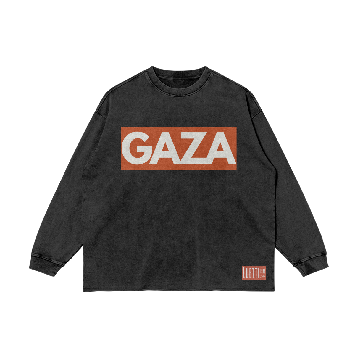 Gaza Palestine Raw Hem Loose Washed Long Sleeve Crew