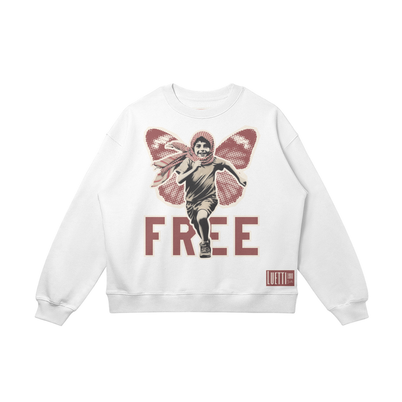Palestine Happy Free Child with Wings Drop Shoulders Sweatshirt