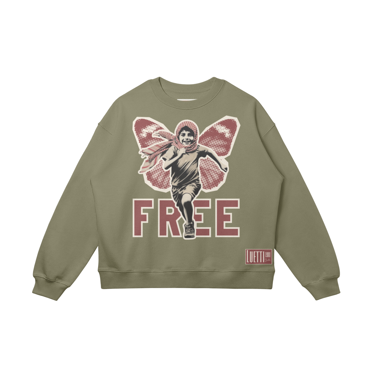 Palestine Happy Free Child with Wings Drop Shoulders Sweatshirt