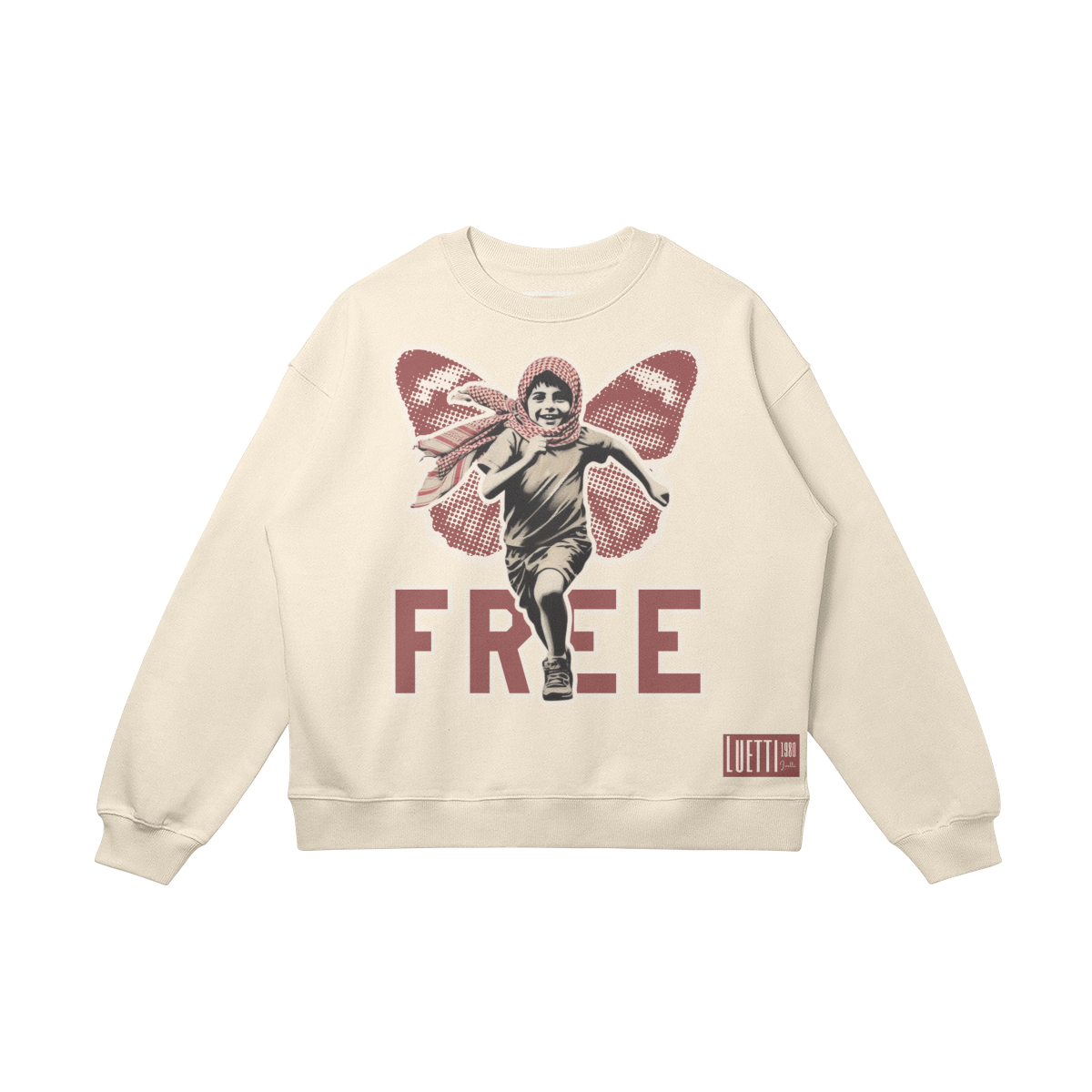 Palestine Happy Free Child with Wings Drop Shoulders Sweatshirt