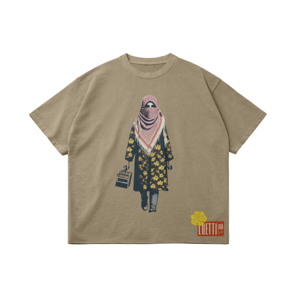 Flower Girl with Keffiyeh Loose Raw Hem T-shirt