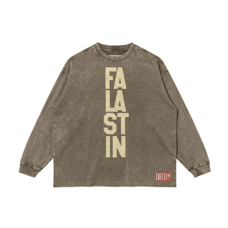 Falastin Long Sleeve Raw Hem Crew [CUSTOM]