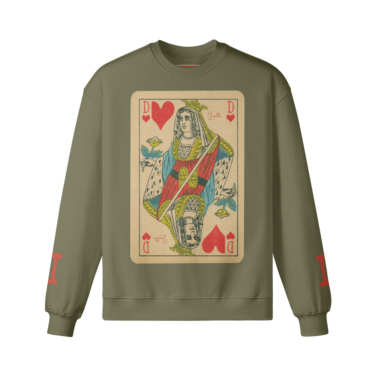 vintage queen of hearts sage green sweatshirt