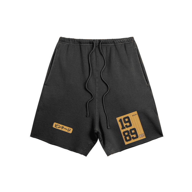 Premium Quality Japanese "Vintage" Script Raw Hem Oversized Shorts