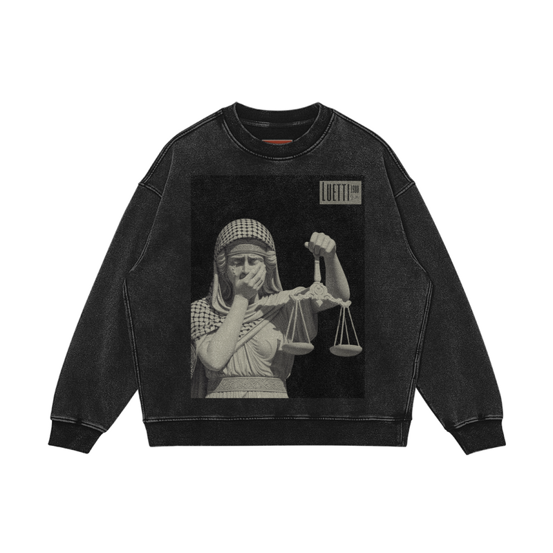 Crying Lady Justice Snow-faded Oversized Sweatshirt