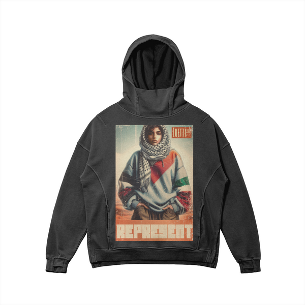 "Represent Palestine" Turtle Neck Hoodie with Thumb Holes