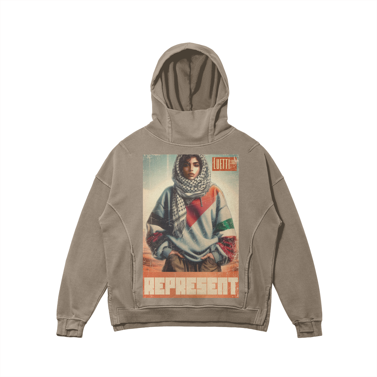 "Represent Palestine" Turtle Neck Hoodie with Thumb Holes