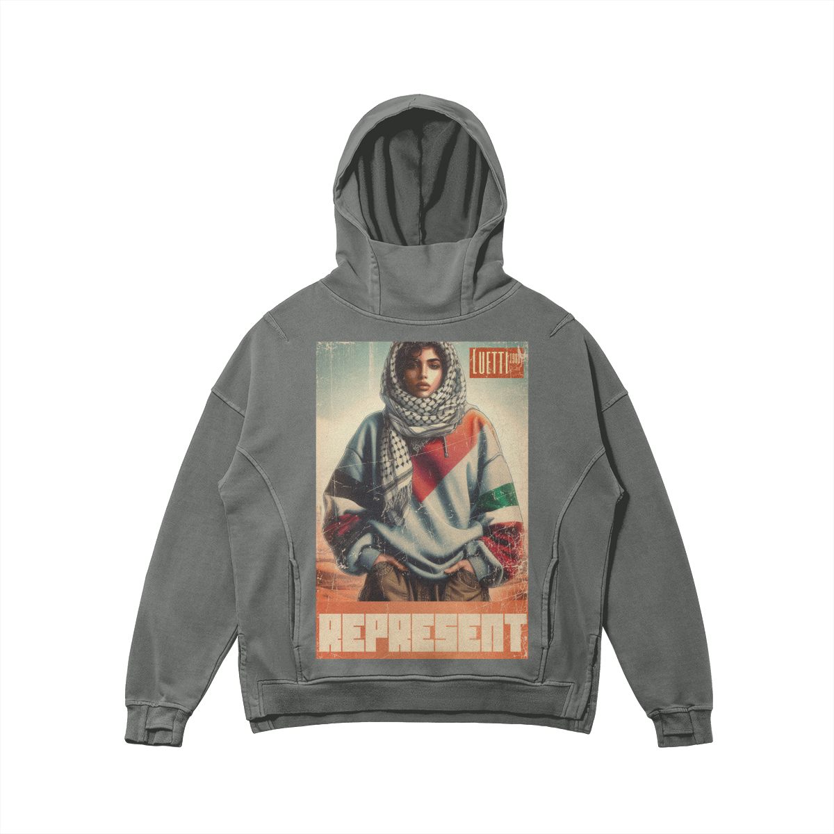 "Represent Palestine" Turtle Neck Hoodie with Thumb Holes