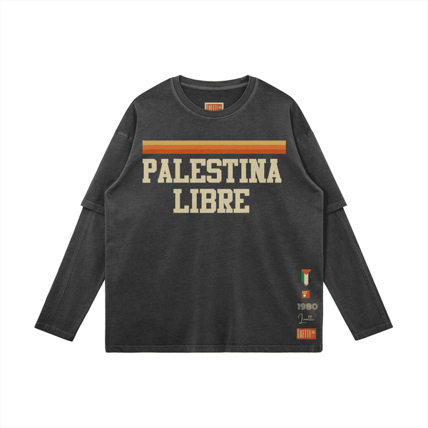Palestina Libre Unisex Faux-layered Faded Long Sleeve